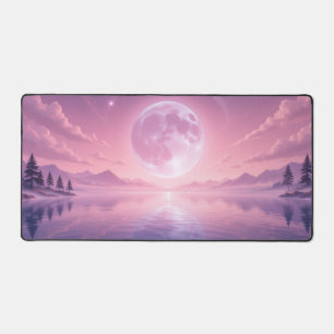 Pink Kawaii Serene Midnight Full Moon Sky, River Schreibtischunterlage