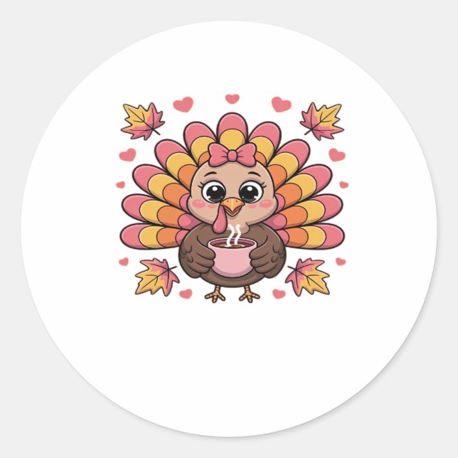pink kawaii thanksgiving turkey Classic T-Shirt Runder Aufkleber (Vorderseite)