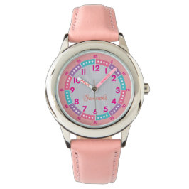 Pink Kids Lernen mit Name & Time Guide Armbanduhr