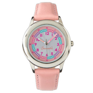 Pink Kids Lernen mit Name & Time Guide Armbanduhr