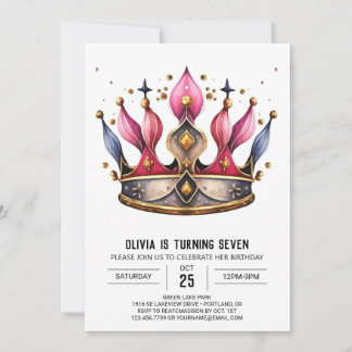 Pink Kids Princess Crown Geburtstag Einladung