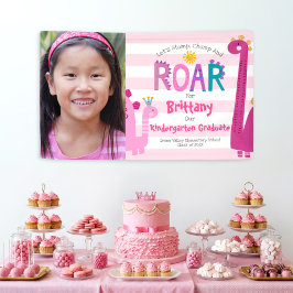 Pink Kindergarten Abschluss Foto Dinosaur Girl Banner