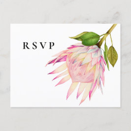 Pink King Protea Floral Wedding RSVP Einladungspostkarte