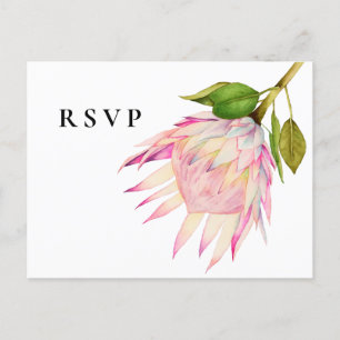 Pink King Protea Floral Wedding RSVP Einladungspostkarte