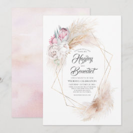 Pink King Protea und Pampas Grass Moderne Hochzeit Einladung