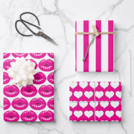 Pink Kiss Lips Wrapping Paper Set Geschenkpapier Set