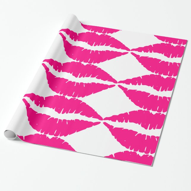 PINK KISS LIPS WRISTMAS WRAPPING PAPIER GESCHENKPAPIER (Ungerollt)