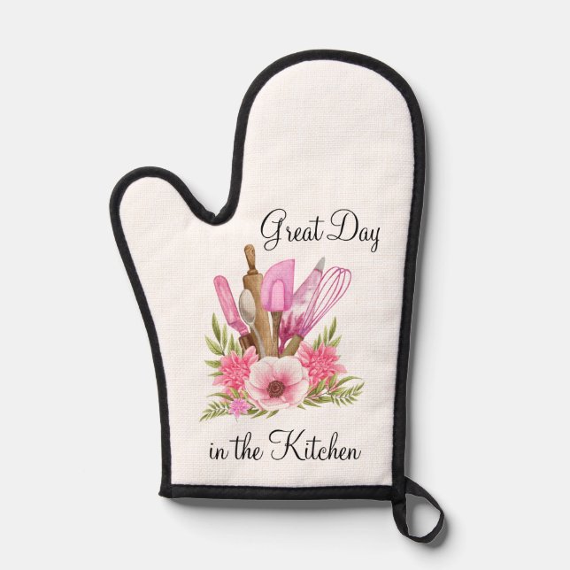 Pink Kitchen Blume Oven Mitt Pot Holder Ofenhandschuh (Vorderseite)