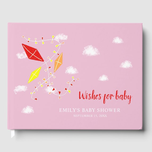 Pink Kites Baby Dusche Wünsche für Baby Gästebuch (Vorderseite)