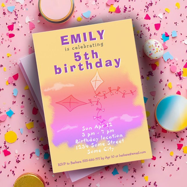 Pink Kites Zeichnend Kindergeburtstag Party Einladung (Von Creator hochgeladen)