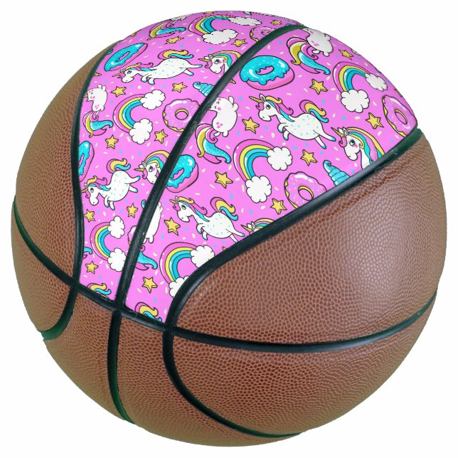 Pink Kitschy glittery lustiges Unicorn und Kitty Basketball (angewinkelt)