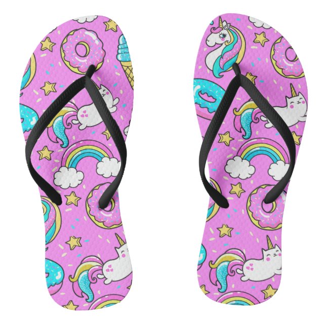 Pink Kitschy glittery lustiges Unicorn und Kitty Flip Flops (Fußbett)