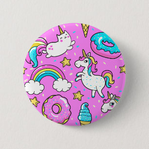 Pink Kitschy glitzerndes, lustiges Unicorn und Kit Button