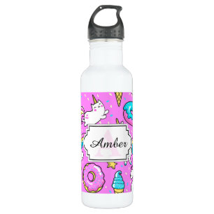 Pink Kitschy glitzerndes, lustiges Unicorn und Kit Edelstahlflasche
