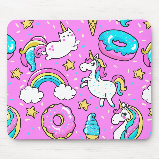 Pink Kitschy glitzerndes, lustiges Unicorn und Kit Mousepad (Vorne)