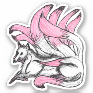 Pink Kitsune Japanischer Fox Sketch Aufkleber