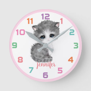 Pink Kitte Katze farbenfrohe Kinder Uhr
