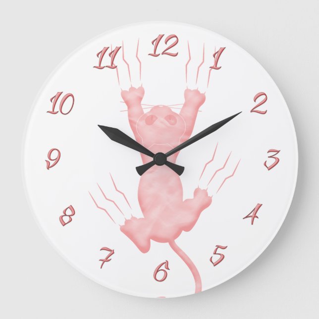 Pink Kitten Benutzerdefinierte Vorlage Große Wanduhr (Vorderseite)