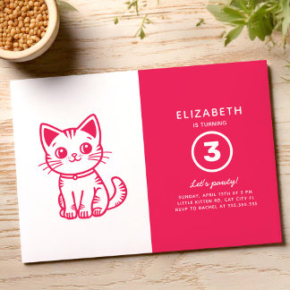 Pink kitten birthday party einladung