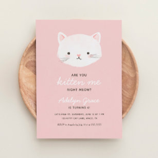Pink Kitten Girl Birthday Einladung