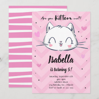Pink Kitten Girls Einladung zum Geburtstag