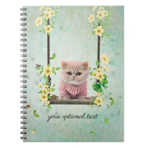 Pink Kitten Swinging Blume Vine Notebook Notizblock