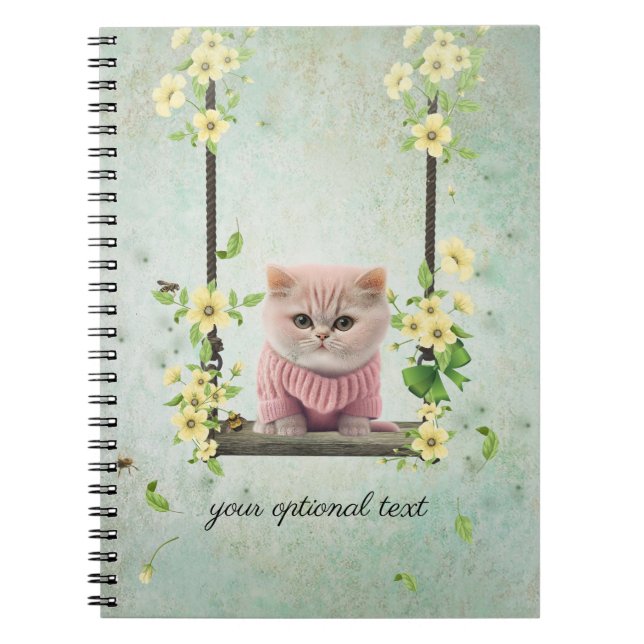 Pink Kitten Swinging Blume Vine Notebook Notizblock (Vorderseite)