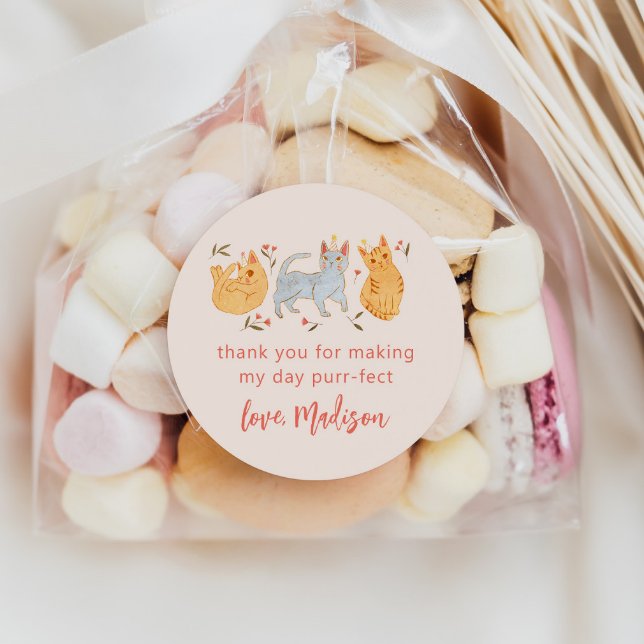 Pink Kitty Cat Birthday Party Gefallen Runder Aufkleber (Von Creator hochgeladen)