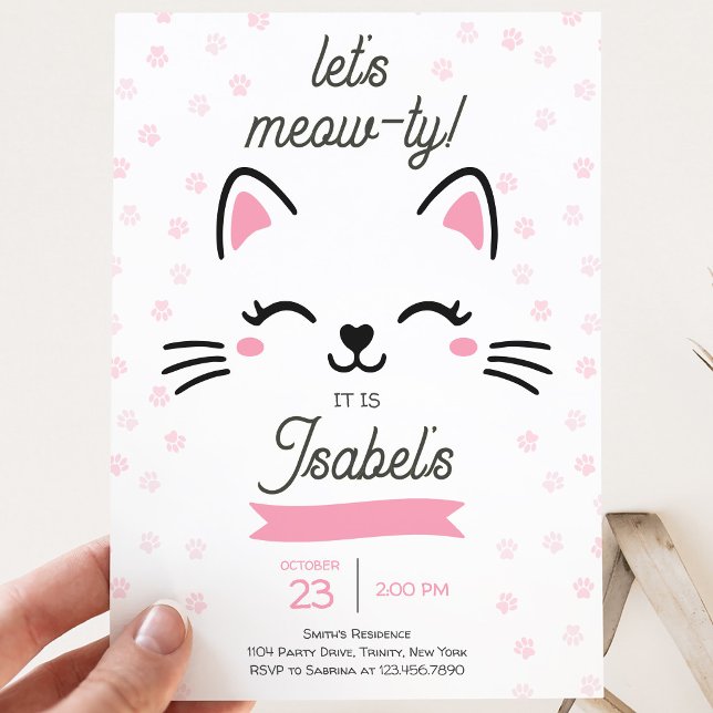 Pink Kitty Cat Geburtstag Einladung (Von Creator hochgeladen)