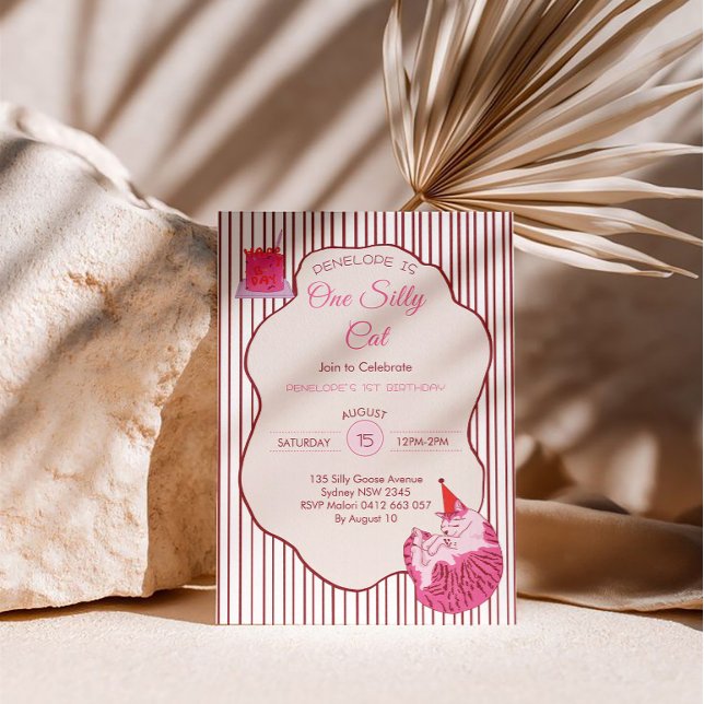 Pink Kitty Party One Silly Cat 1st Birthday Einladung (Von Creator hochgeladen)