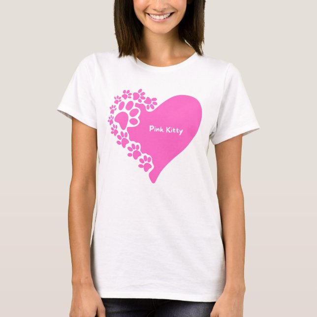 Pink Kitty paws heart t-shirt for cat lover women (Vorderseite)