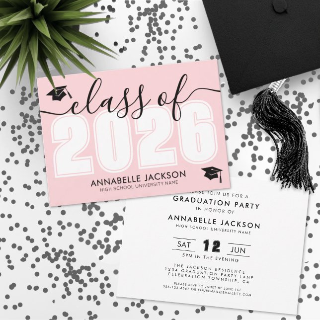 Pink-Klasse der Graduierungspartei 2025 Einladung (Pink Class Of 2025 Graduation Party Invitation)