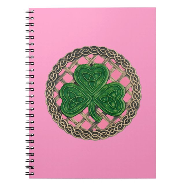 Pink Kleeblatt On Celtic Knots Spiral Notebook Notizblock (Vorderseite)