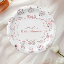 Pink Kleidung Toile De Jouy Baby Dusche Pappteller