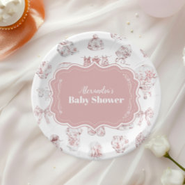 Pink Kleidung Toile De Jouy Baby Dusche Pappteller