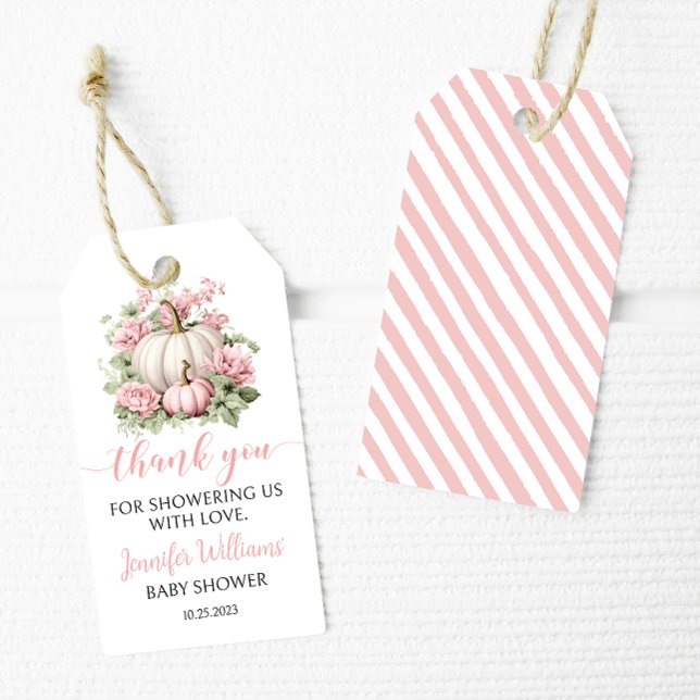 Pink kleine Kürbismädchen Babydusche danke Geschenkanhänger (Von Creator hochgeladen)