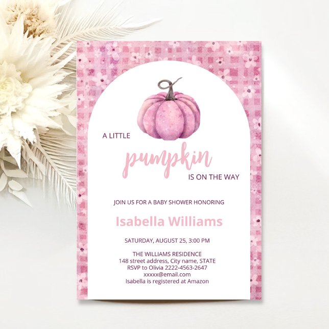 Pink kleine Pumpkin Girl Dusche Einladung (Little pumpkin minimalistic autumn fall pink girl baby shower invitation )