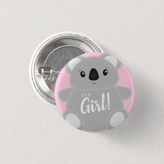 Pink Koala Bear Baby Dusche Button (Vorne & Hinten)