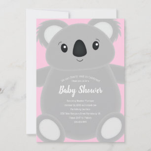 Pink Koala Bear Baby Dusche Einladung