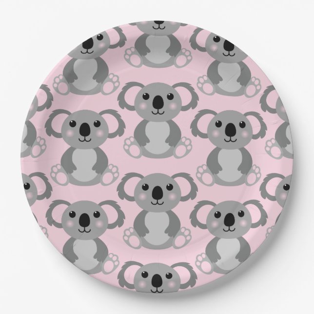 Pink Koala Bear Baby Dusche Pappteller (Vorderseite)