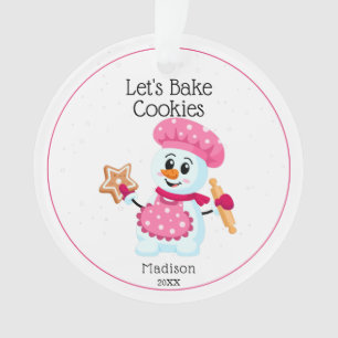 Pink Koch Snowman Cookie Baker Name Weihnachten Ornament