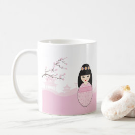 Pink Kokeshi Doll Design Kaffeetasse