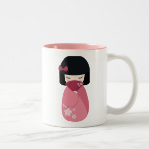 PINK Kokeshi Doll - Niedliches japanisches Geisha  Zweifarbige Tasse