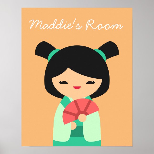 Pink Kokeshi Japanisch Puppen Mädchen Zimmer Poster (Vorne)