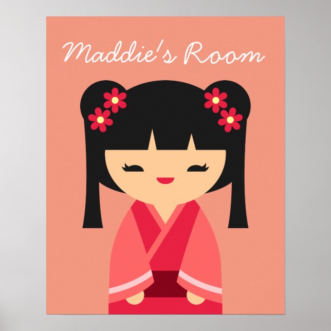 Pink Kokeshi Japanische Puppen Poster (Vorne)