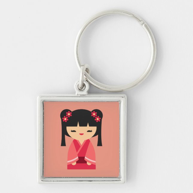 Pink Kokeshi Japanische Puppen Schlüsselanhänger (Vorne)