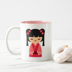 Pink Kokeshi Japanische Puppen Zweifarbige Tasse