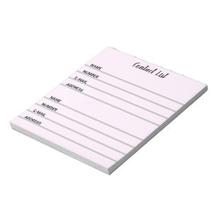 Pink Kontaktliste Notepad Notizblock