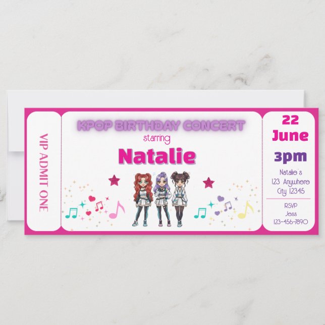 Pink KPOP Birthday Concert Ticket Einladung (Vorderseite)