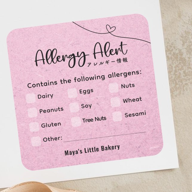 Pink Kraft Allergy Alert Allergen Warning Quadratischer Aufkleber (Von Creator hochgeladen)